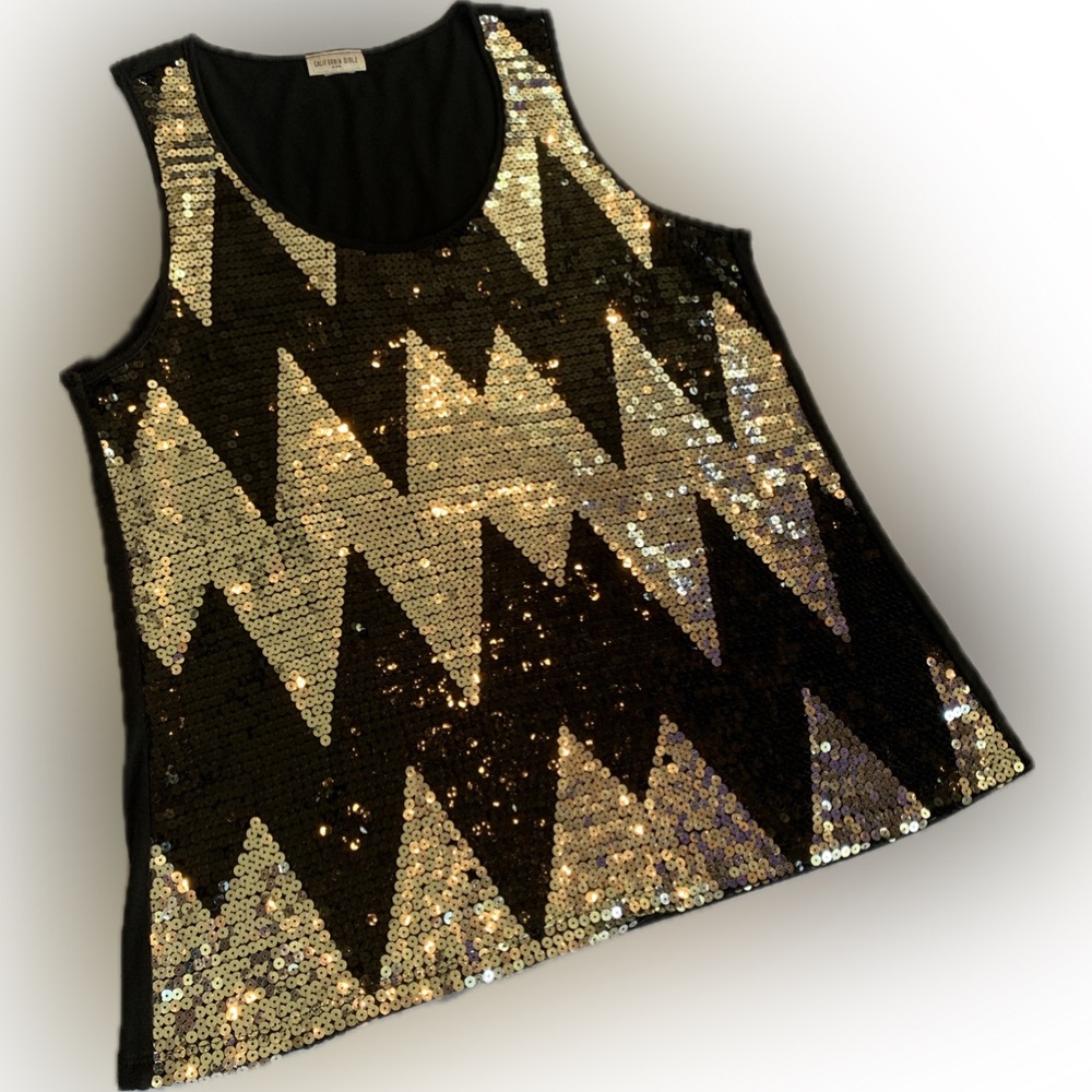 Silver & black Sequin shimmery chevron tank top from CALIFORNIA GIRLZ, XL